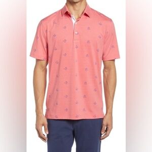 Johnnie-O Barnsley Octopus Print Prep Performance Polo Shirt Conch Coral Blue MD